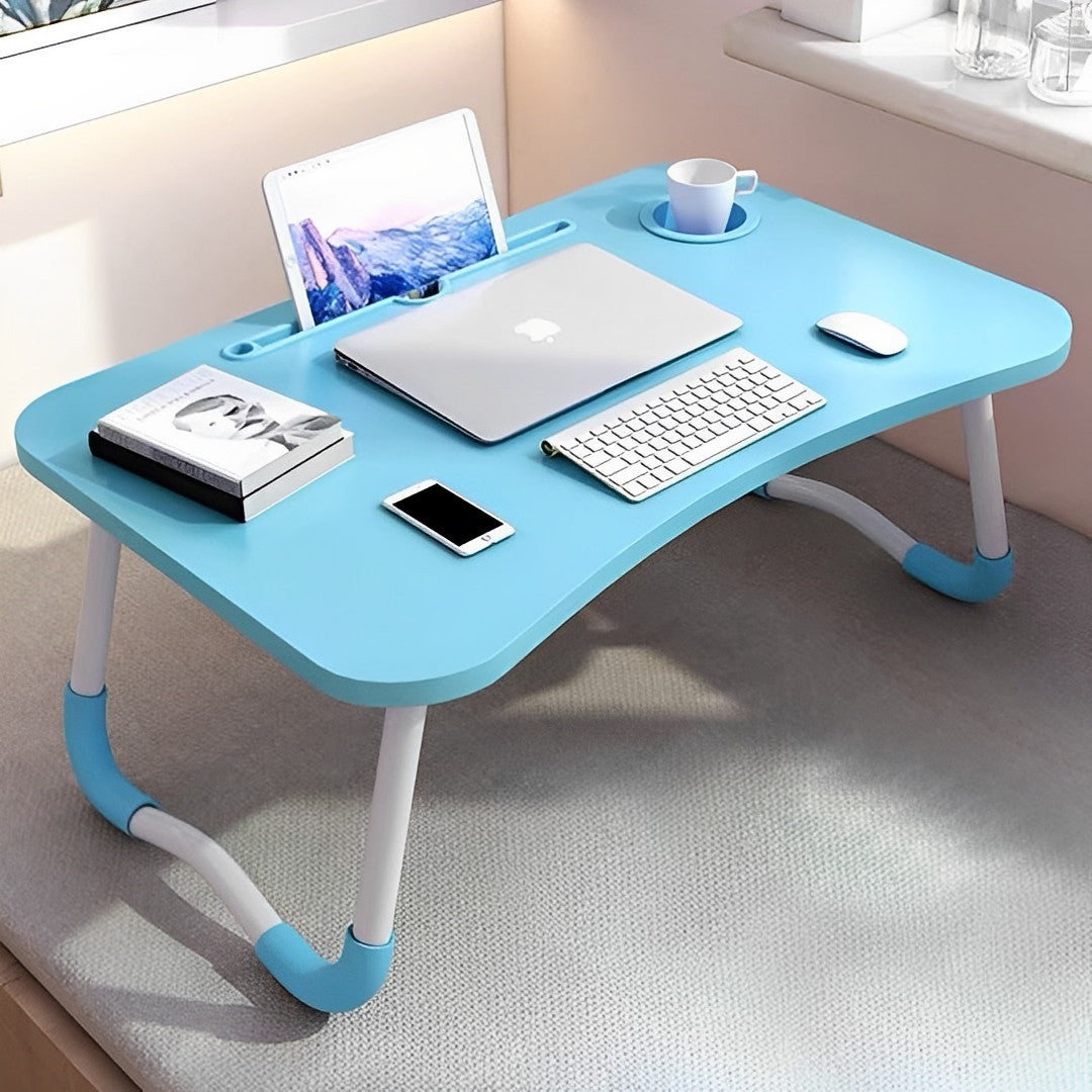 NNEAGS Blue Portable Bed Table Adjustable Foldable Bed Sofa Study Table Laptop Mini Desk with Notebook Stand Cup Slot Home Decor