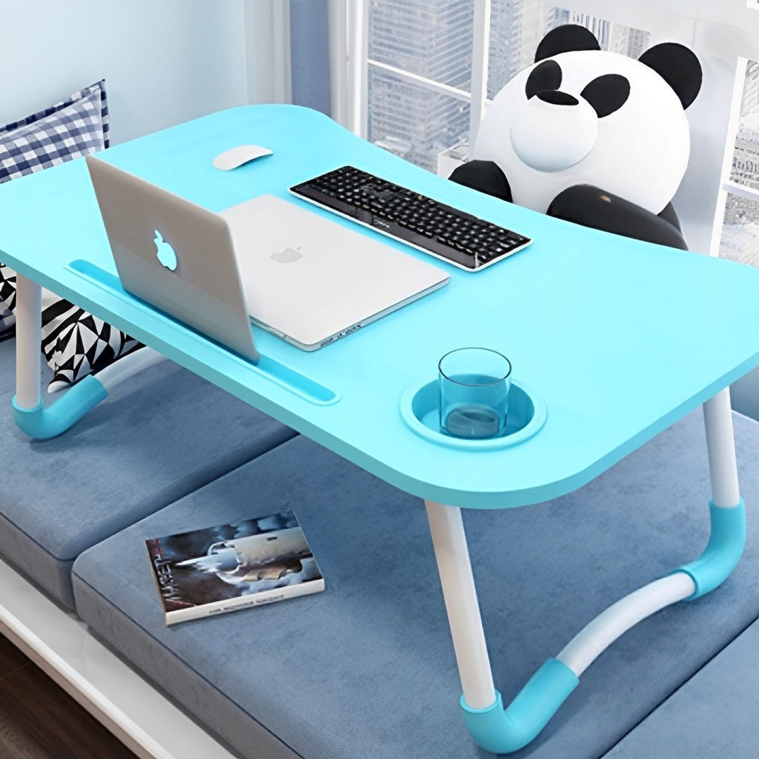 NNEAGS Blue Portable Bed Table Adjustable Foldable Bed Sofa Study Table Laptop Mini Desk with Notebook Stand Cup Slot Home Decor