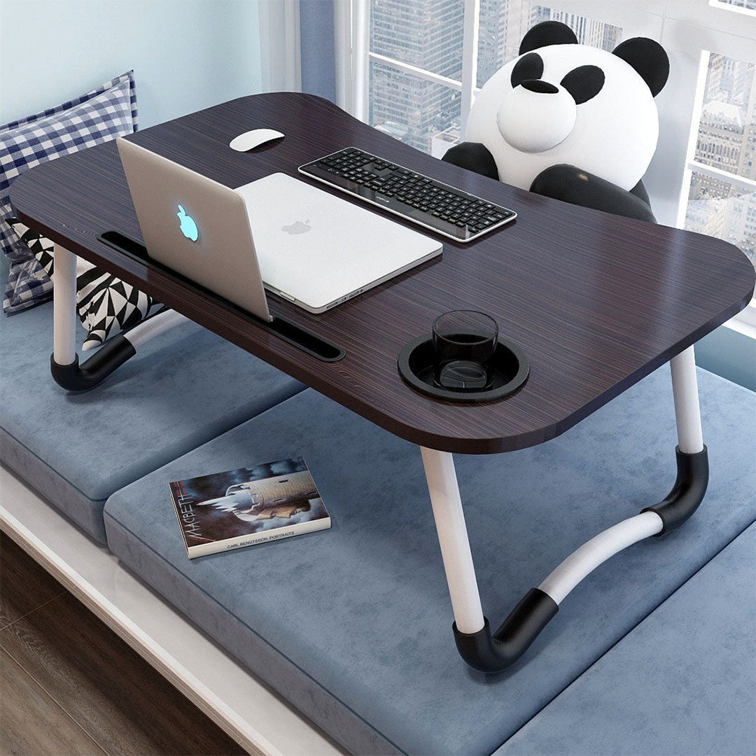 NNEAGS Black Portable Bed Table Adjustable Foldable Bed Sofa Study Table Laptop Mini Desk with Notebook Stand Cup Slot Home Decor