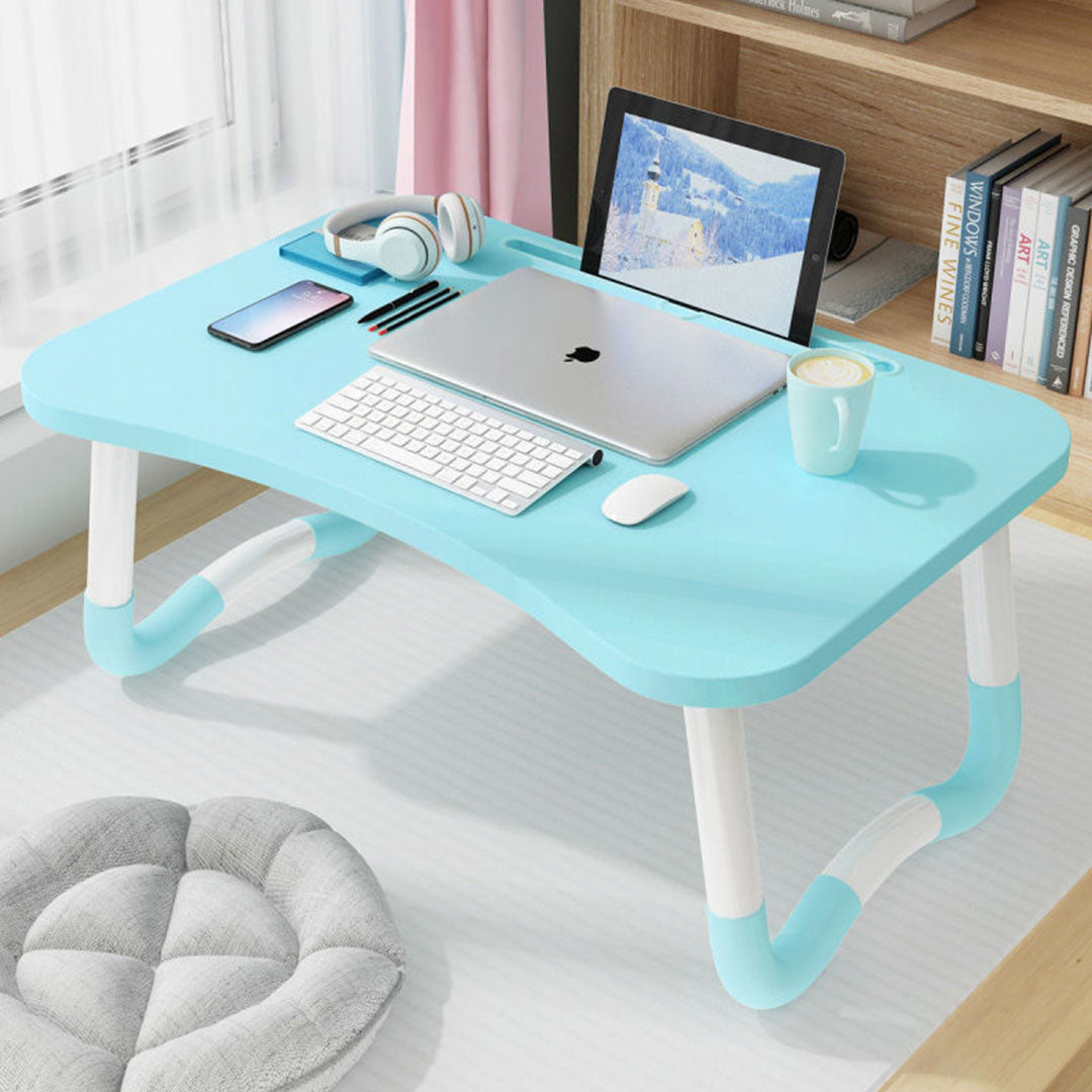 NNEAGS Blue Portable Bed Table Adjustable Foldable Bed Sofa Study Table Laptop Mini Desk with Notebook Stand Cup Slot Home Decor