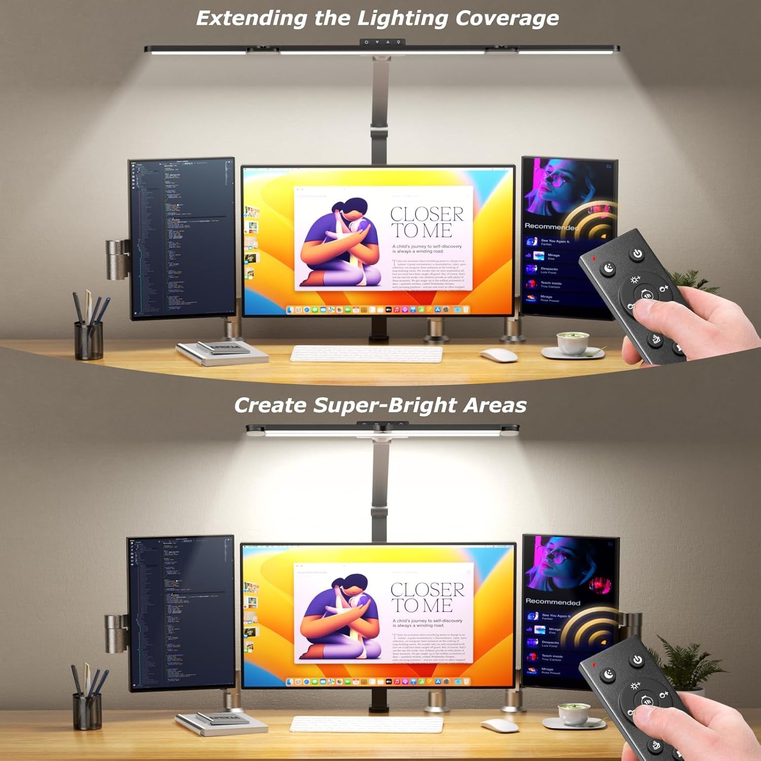 LED Desk Lamp with Clamp, Architect Desk Lamp for Home Office with Remote, 24W Ultra-Bright Desk Light with Stepless Dimming and Stepless Color Temp, Memory Function for Study and Workbench-3