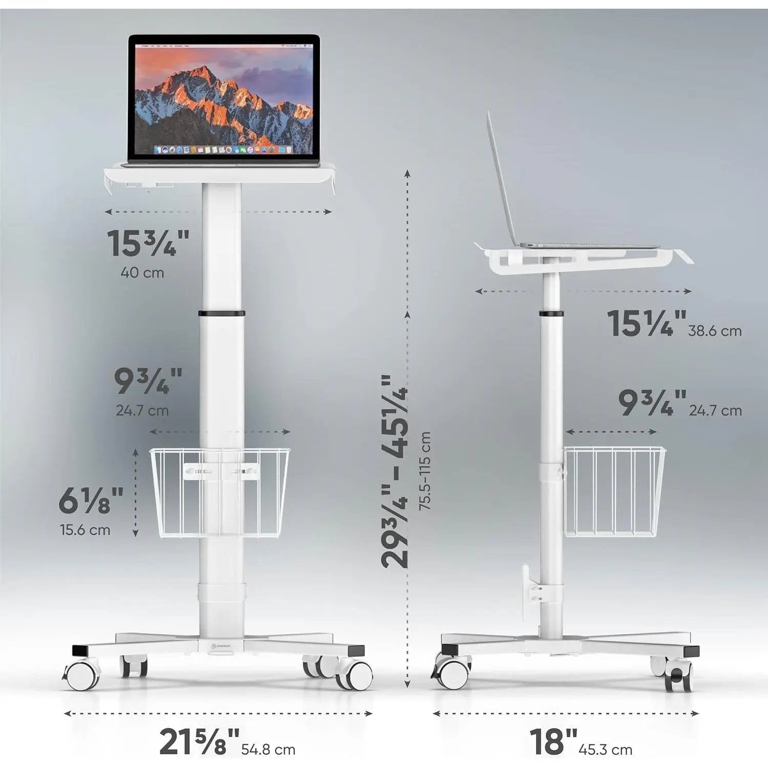 Hospital Style White Mobile Stand-Up Computer Desk Portable Workstation