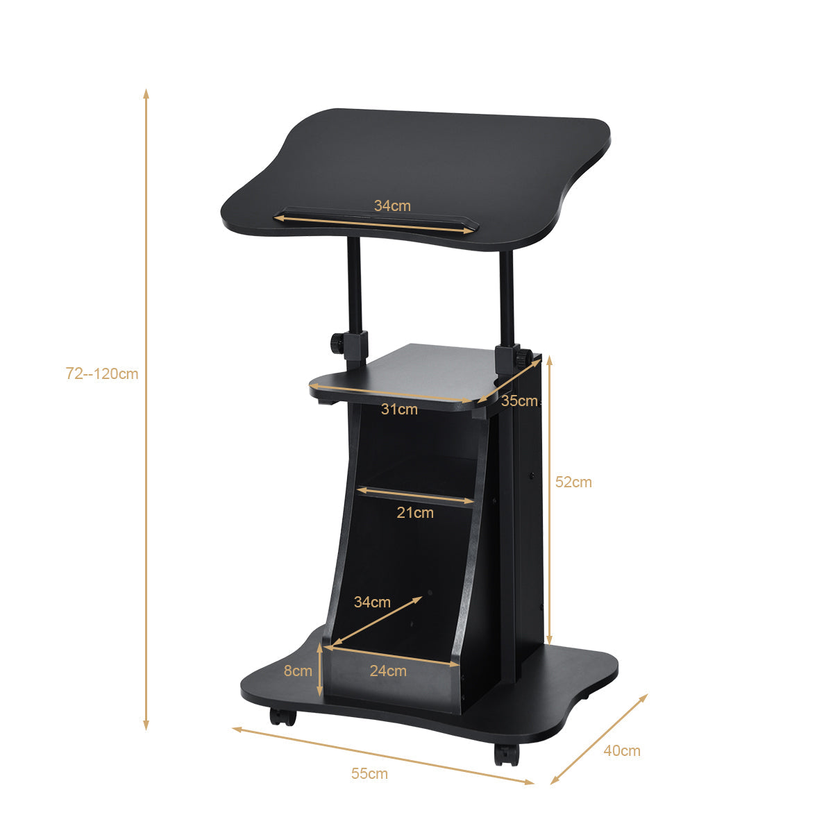 NNECW Height Adjustable Mobile Laptop Desk with Wheels