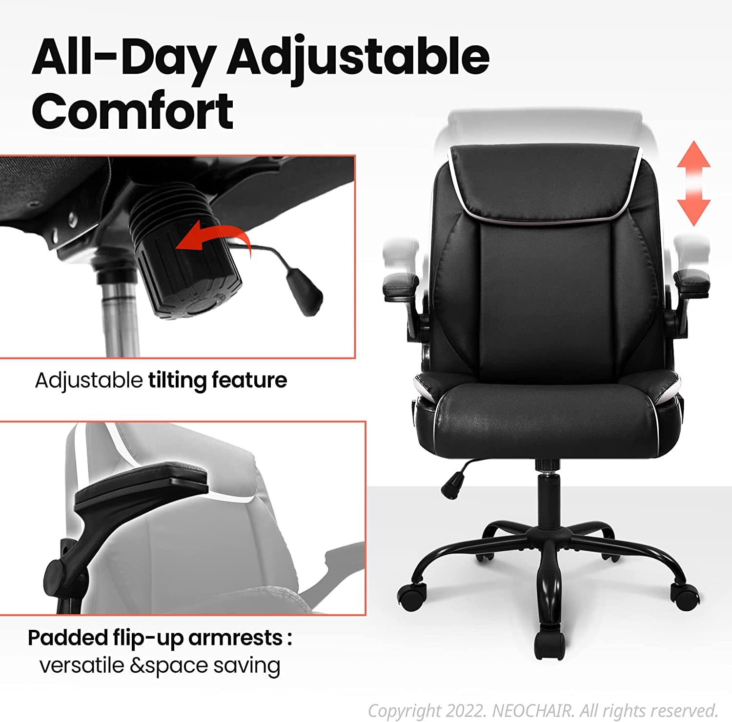 Ergonomic Black Office Chair with Swivel Wheels-2