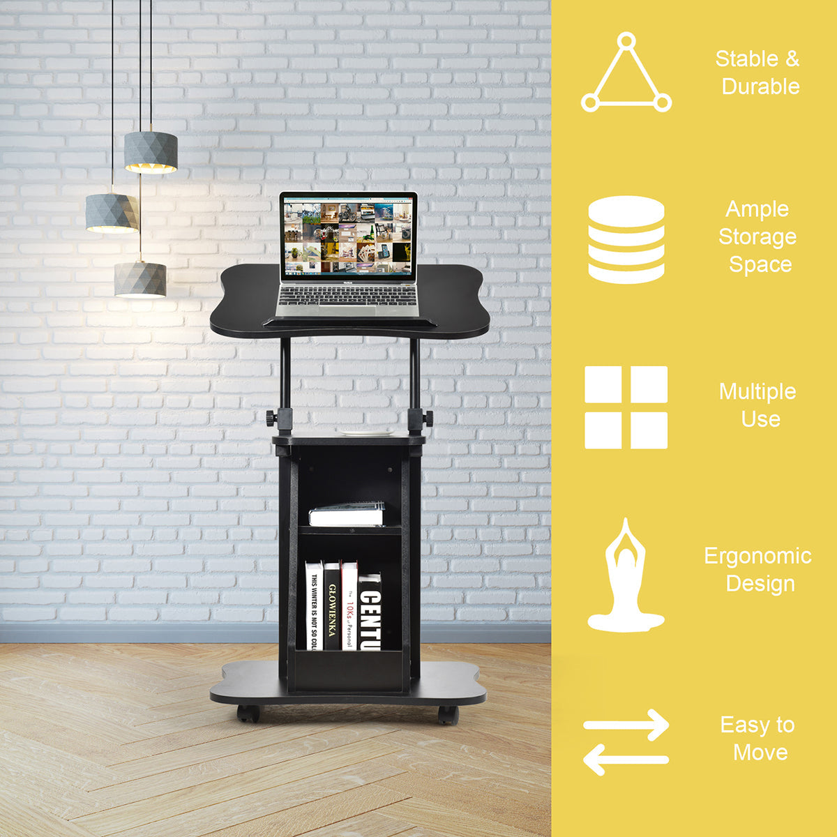 NNECW Height Adjustable Mobile Laptop Desk with Wheels