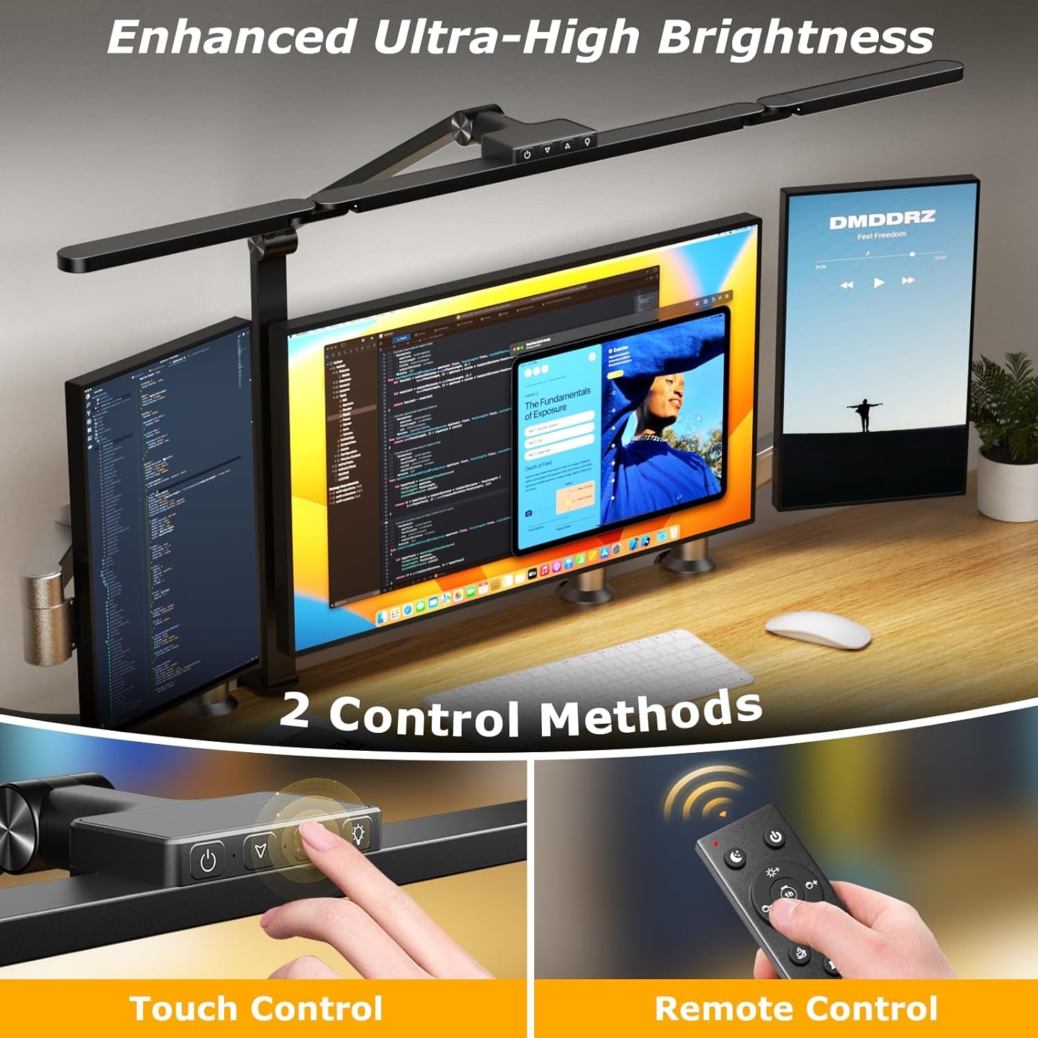 LED Desk Lamp with Clamp, Architect Desk Lamp for Home Office with Remote, 24W Ultra-Bright Desk Light with Stepless Dimming and Stepless Color Temp, Memory Function for Study and Workbench-1